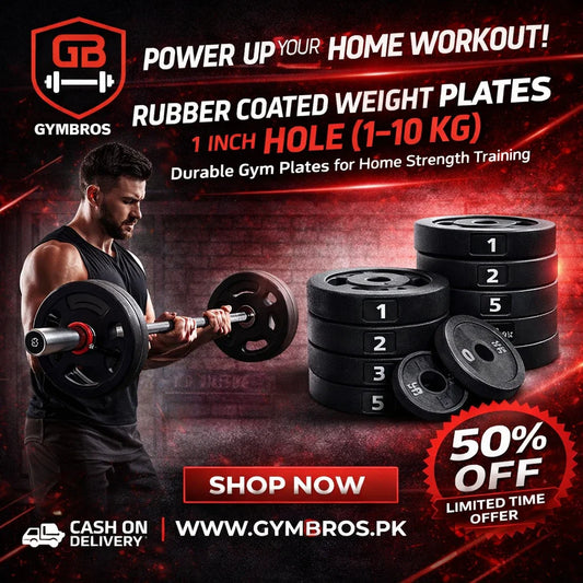 Rubber Coated Weight Plates (1 Inch Hole) – 1kg to 10kg Pair Set | Average Quality Gym Weight Plates for 1-Inch Barbell Rods | Home & Gym Use