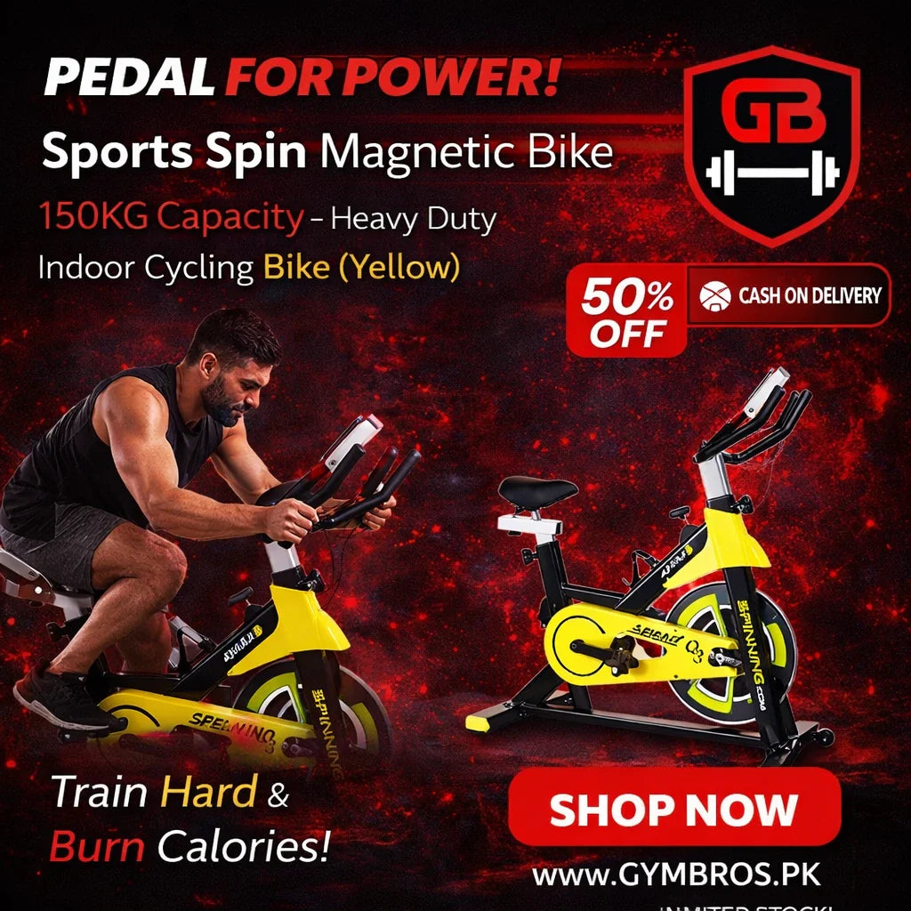 Sports Spin Magnetic Bike 150KG Capacity – Heavy Duty Indoor Cycling Bike (Yellow)