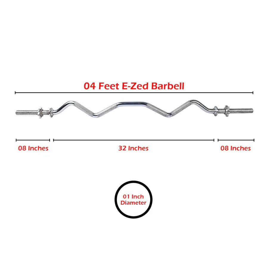 Iron Curl Bar 4 Feet EZ Curl Bar with Spin Lock | 4FT EZ Curl Barbell with Spin Lock, Chrome Coated Iron Zig Zag Bar for Biceps & Triceps Strength Training