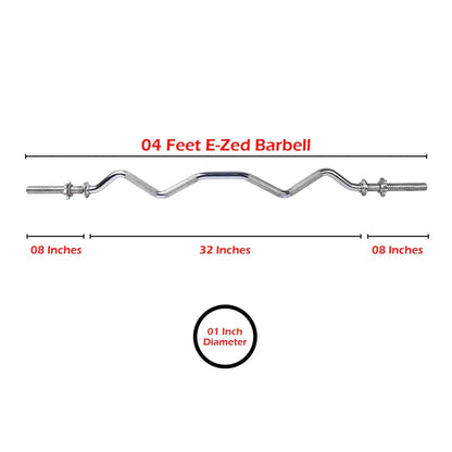 Iron Curl Bar 4 Feet EZ Curl Bar with Spin Lock | 4FT EZ Curl Barbell with Spin Lock, Chrome Coated Iron Zig Zag Bar for Biceps & Triceps Strength Training