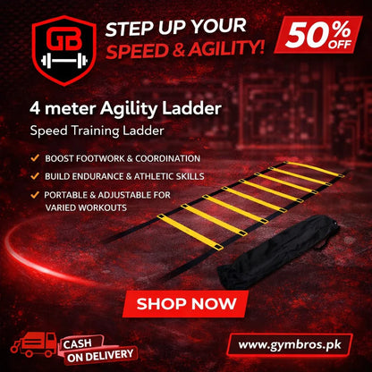 LiveUp Agility Ladder LS3671 Speed Training Ladder Available in 4 Meter & 8 Meter Sizes with Adjustable Steps, Portable Carry Pouch, Plastic & Polyester Footwork Equipment for Football, Cricket & Fitness Training