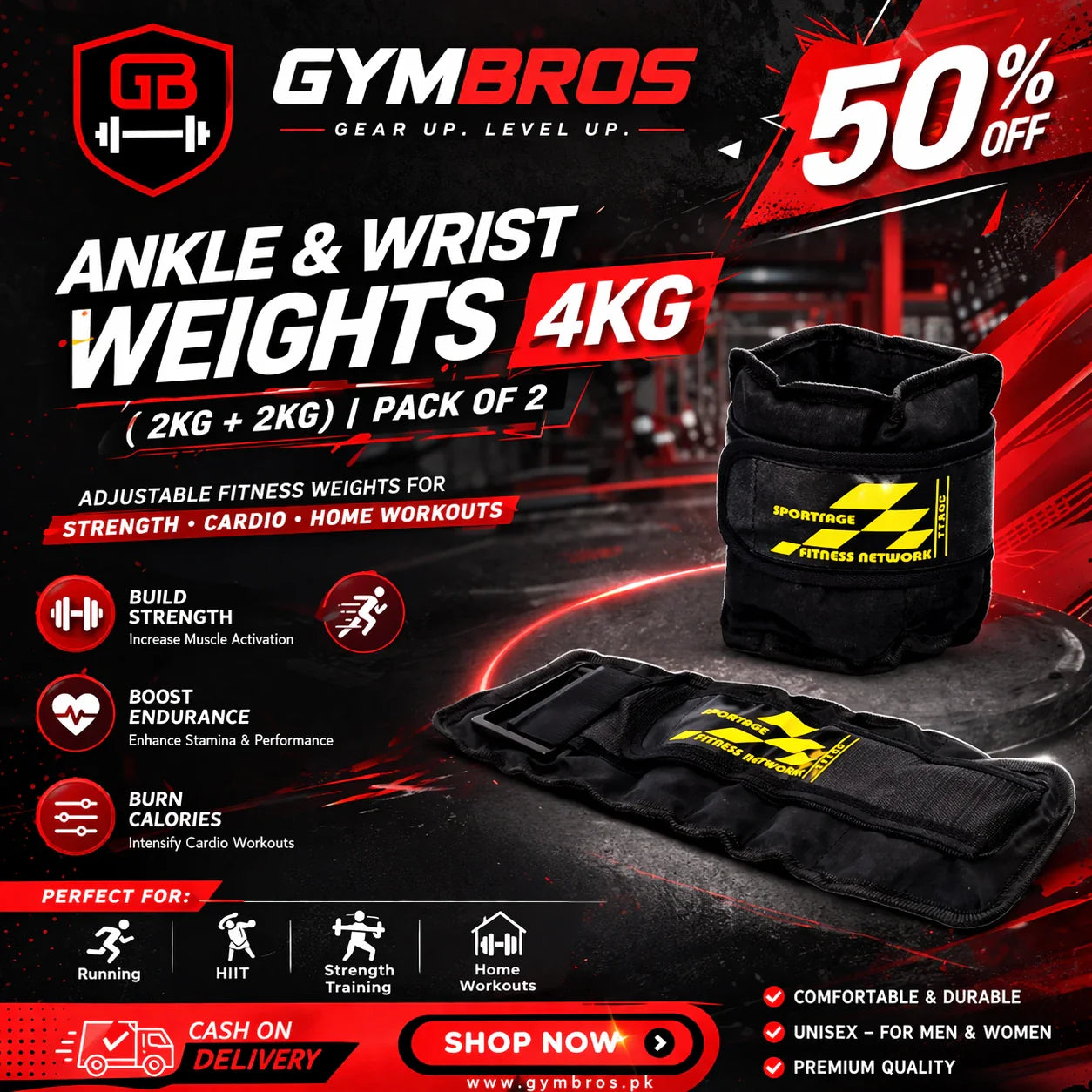 Ankle Weights & Wrist Weights (Pack of 2 ) 1kg–5kg (0.5kg–2.5kg Each) Heavy Duty Nylon Casing with Velcro Strap for Leg & Arm Toning, Strength Training, Walking, Running & Home Workout Fitness