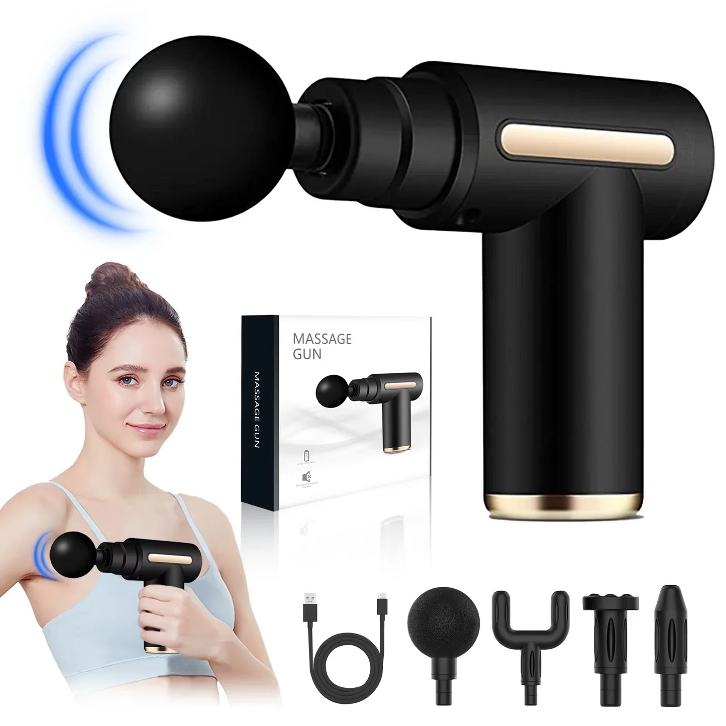 Blueidea BLD-720 Deep Tissue Massage Gun | 6 Speed Levels, 4 Massage Heads, USB Rechargeable Handheld Fascial Gun for Muscle Recovery & Pain Relief