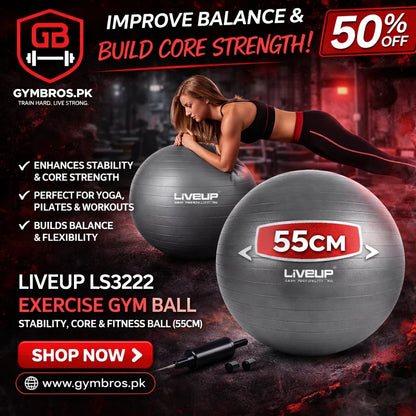 LiveUp LS3222 Exercise Gym Ball | Stability, Core & Fitness Ball (55–85 cm)