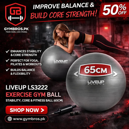 LiveUp LS3222 Exercise Gym Ball | Stability, Core & Fitness Ball (55–85 cm)