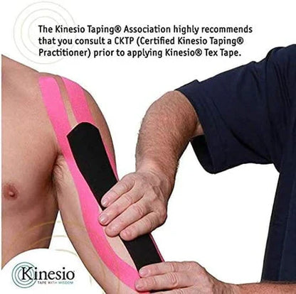 Kinesiology Tape Pack of 2 – Elastic Physiotherapy Sports Tape (5cm x 5m), Breathable, Water-Resistant Muscle & Joint Support for Gym, Running & Recovery