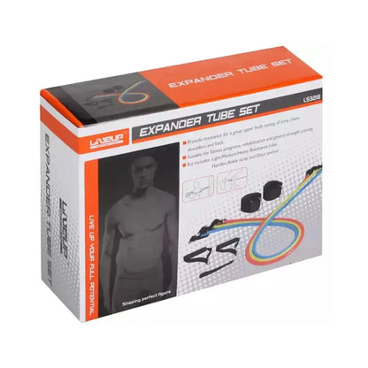 LiveUp Resistance Bands Tube Set LS3218 | 3-Piece Natural Latex Exercise Band Set with Handles, Door Anchor & Ankle Straps for Strength Training, Rehab & Full Body Workout