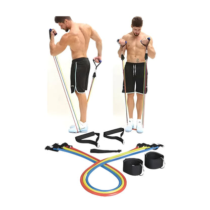 LiveUp Resistance Bands Tube Set LS3218 | 3-Piece Natural Latex Exercise Band Set with Handles, Door Anchor & Ankle Straps for Strength Training, Rehab & Full Body Workout