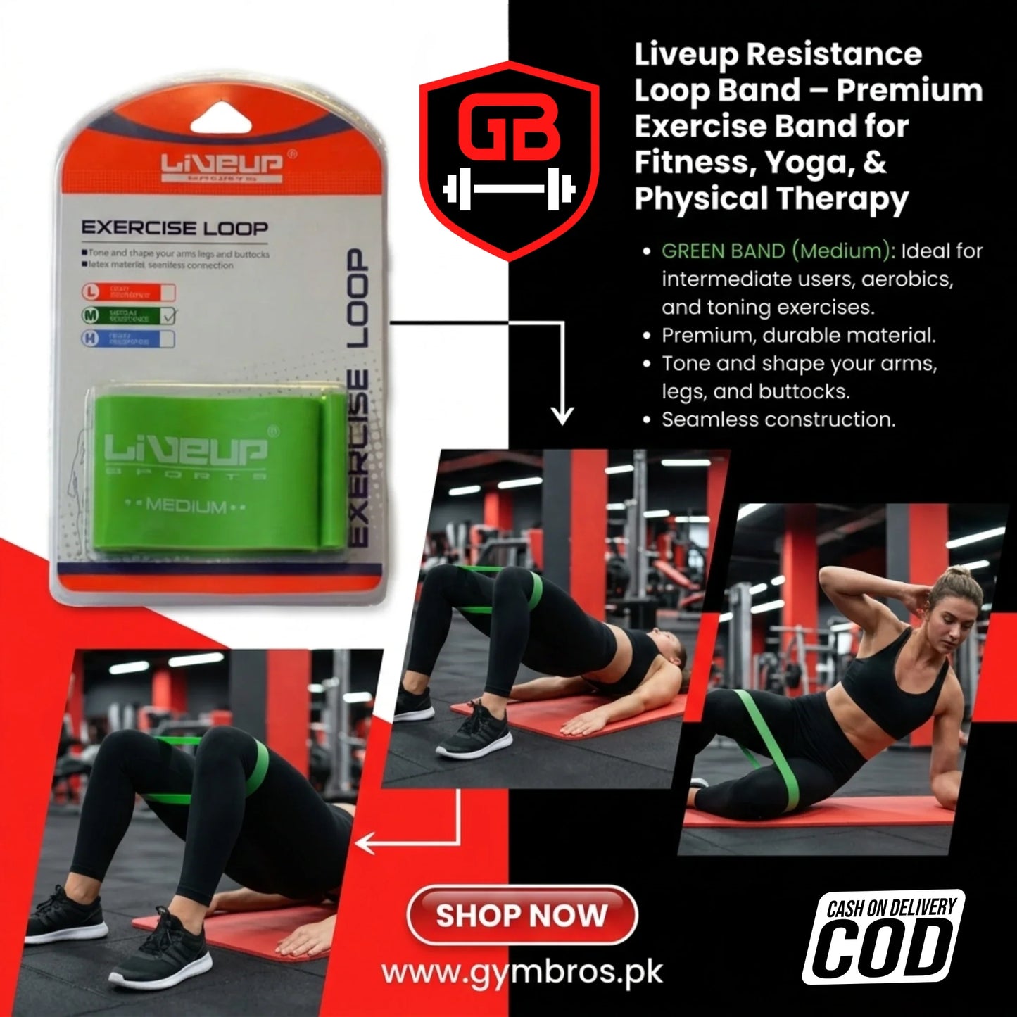 Liveup Resistance Leg Loop Band – Premium Exercise Band for Fitness, Yoga, & Physical Therapy | Available in Light, Medium, & Heavy Resistance