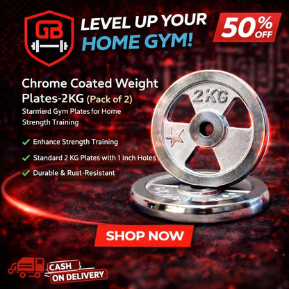 Chrome Coated Weight Plates 1–10KG Pair | Standard Gym Weight Plates with Rounded Edges, Durable Steel Finish & Easy Rod Adjustment for Home Strength Training