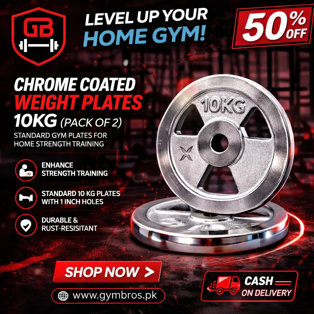 Chrome Coated Weight Plates 1–10KG Pair | Standard Gym Weight Plates with Rounded Edges, Durable Steel Finish & Easy Rod Adjustment for Home Strength Training