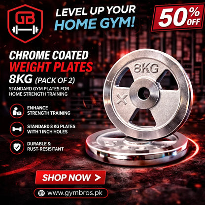Chrome Coated Weight Plates 1–10KG Pair | Standard Gym Weight Plates with Rounded Edges, Durable Steel Finish & Easy Rod Adjustment for Home Strength Training