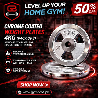 Chrome Coated Weight Plates 1–10KG Pair | Standard Gym Weight Plates with Rounded Edges, Durable Steel Finish & Easy Rod Adjustment for Home Strength Training