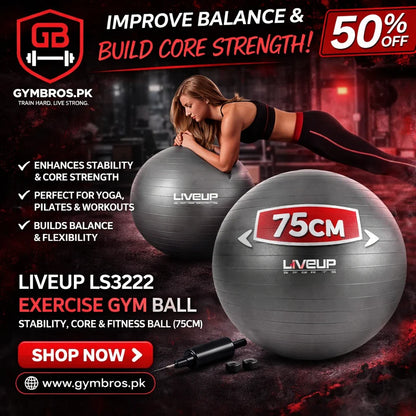 LiveUp LS3222 Exercise Gym Ball | Stability, Core & Fitness Ball (55–85 cm)