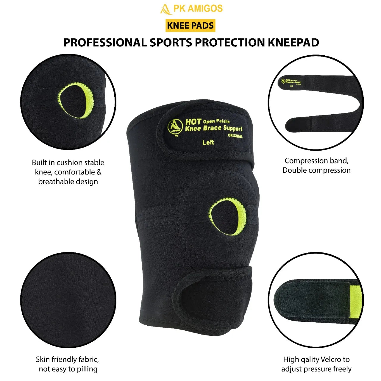 Adjustable Velcro Cotton Knee Brace Support Pair for Pain Relief, Sports, Gym & Injury Recovery | Compression Knee Support with Adjustable Straps for Men & Women