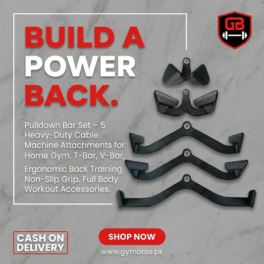 Pulldown Bar Set (5-Piece) – Heavy-Duty Cable Machine Attachments for Home Gym | T-Bar, V-Bar, LAT Pulldown Handles | Non-Slip Grip Strength Training Equipment
