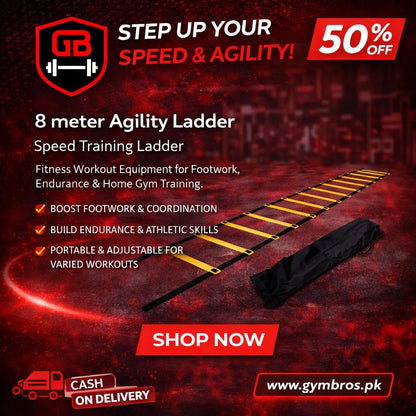 LiveUp Agility Ladder LS3671 Speed Training Ladder Available in 4 Meter & 8 Meter Sizes with Adjustable Steps, Portable Carry Pouch, Plastic & Polyester Footwork Equipment for Football, Cricket & Fitness Training