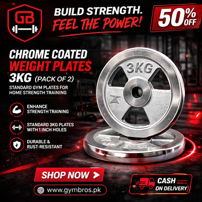 Chrome Coated Weight Plates 1–10KG Pair | Standard Gym Weight Plates with Rounded Edges, Durable Steel Finish & Easy Rod Adjustment for Home Strength Training