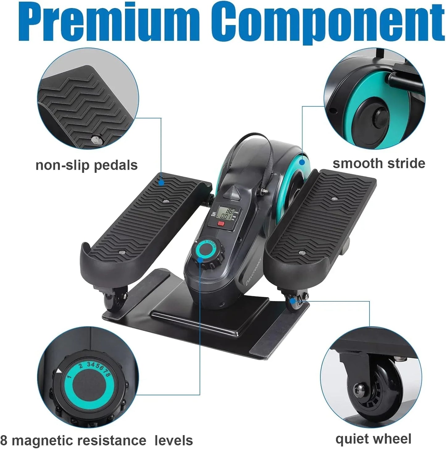 Davcreator Under Desk Bike Pedal Exerciser, 8 adjustable magnetic resistance levels, Under Desk Mini Exercise Bike with 8-Level Magnetic Resistance, LCD Display & Compact 50.5×32.5×24.4CM Design for Home & Office Workouts