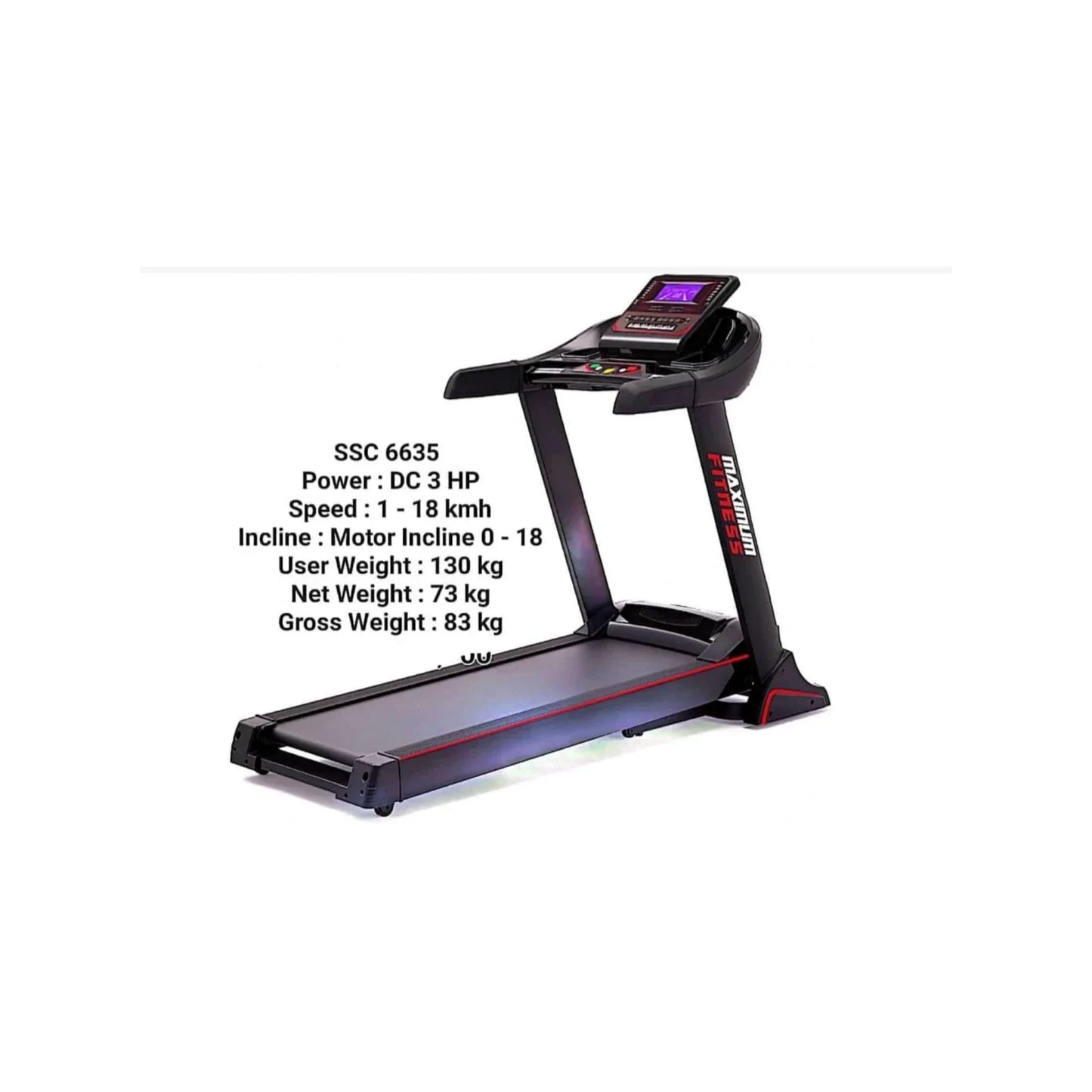 Maximum Fitness MX663S Treadmill, DC 3HP Permanent Magnet Motor, 1–18 KM/H Speed, 0–18 Motor Incline, 130KG Capacity, 4900 RPM Motorized Home Fitness Treadmill for Walking, Jogging & Running