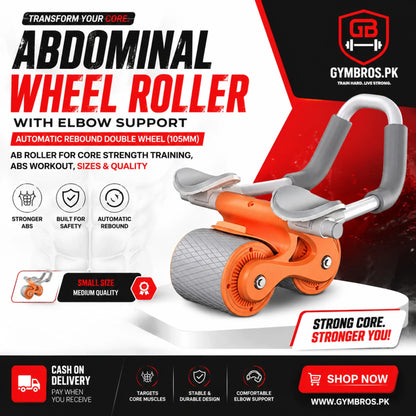 Abdominal Wheel Roller with Elbow Support Automatic Rebound Double Wheel (105mm), Small Size (Medium Quality), Large Size (Premium Quality),  Ab Roller for Core Strength Training,  Abs Workout, Home Gym Exercise Equipment with Non-Slip Grip