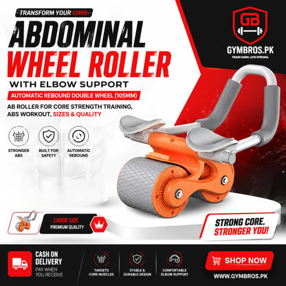 Abdominal Wheel Roller with Elbow Support Automatic Rebound Double Wheel (105mm), Small Size (Medium Quality), Large Size (Premium Quality),  Ab Roller for Core Strength Training,  Abs Workout, Home Gym Exercise Equipment with Non-Slip Grip