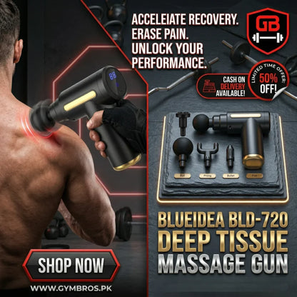 Blueidea BLD-720 Deep Tissue Massage Gun | 6 Speed Levels, 4 Massage Heads, USB Rechargeable Handheld Fascial Gun for Muscle Recovery & Pain Relief