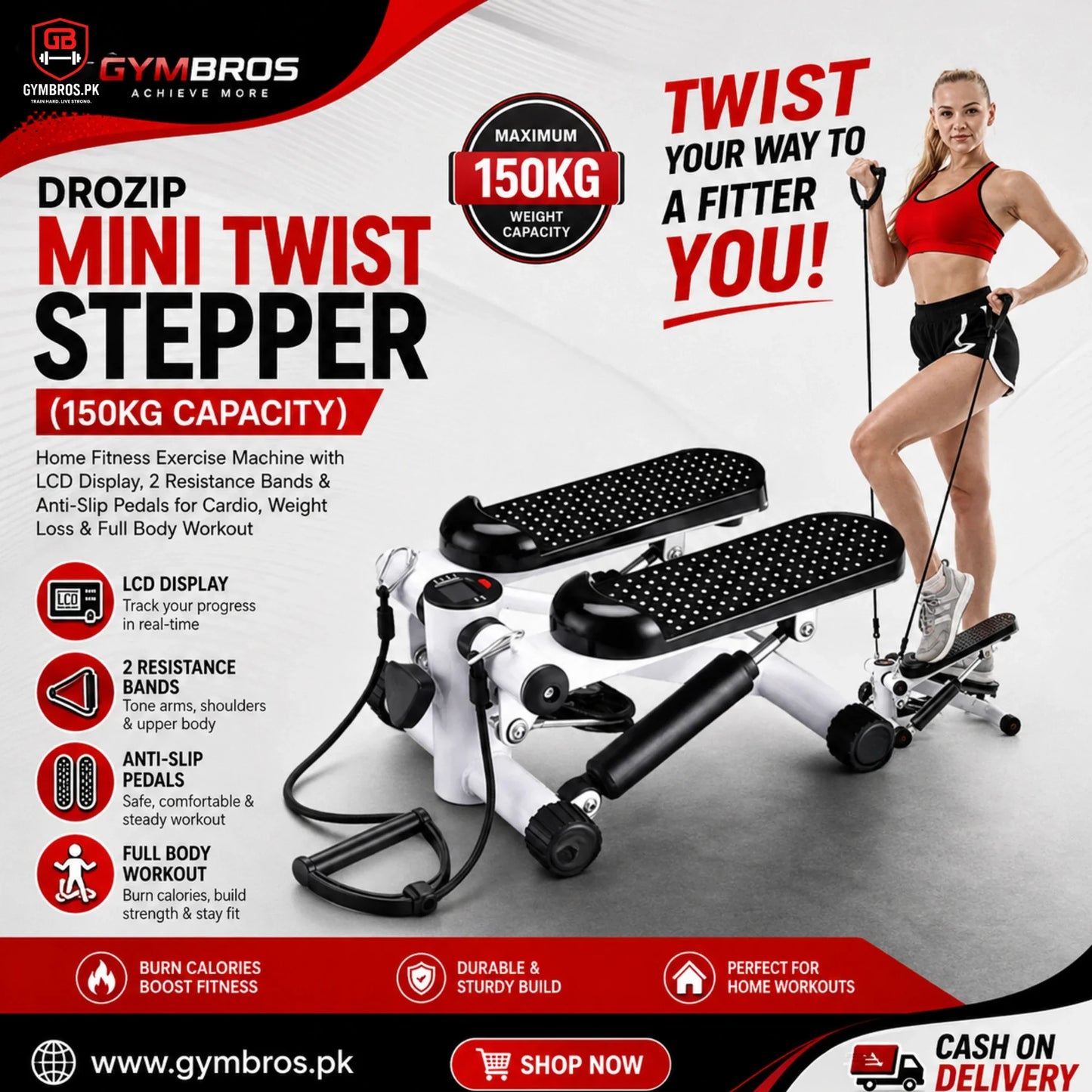 Mini Fitness Twist Stepper Exercise Machine with Electronic LED Display & Dual Hydraulic Drive | 2MM Steel Home Cardio Workout Stepper for Weight Loss & Full Body Fitness