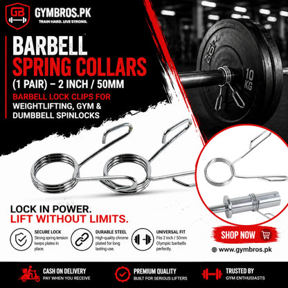 Barbell Spring Collars (1 Pair) – 2 Inch / 50mm Barbell Lock Clips for Weightlifting, Gym & Dumbbell Spinlocks