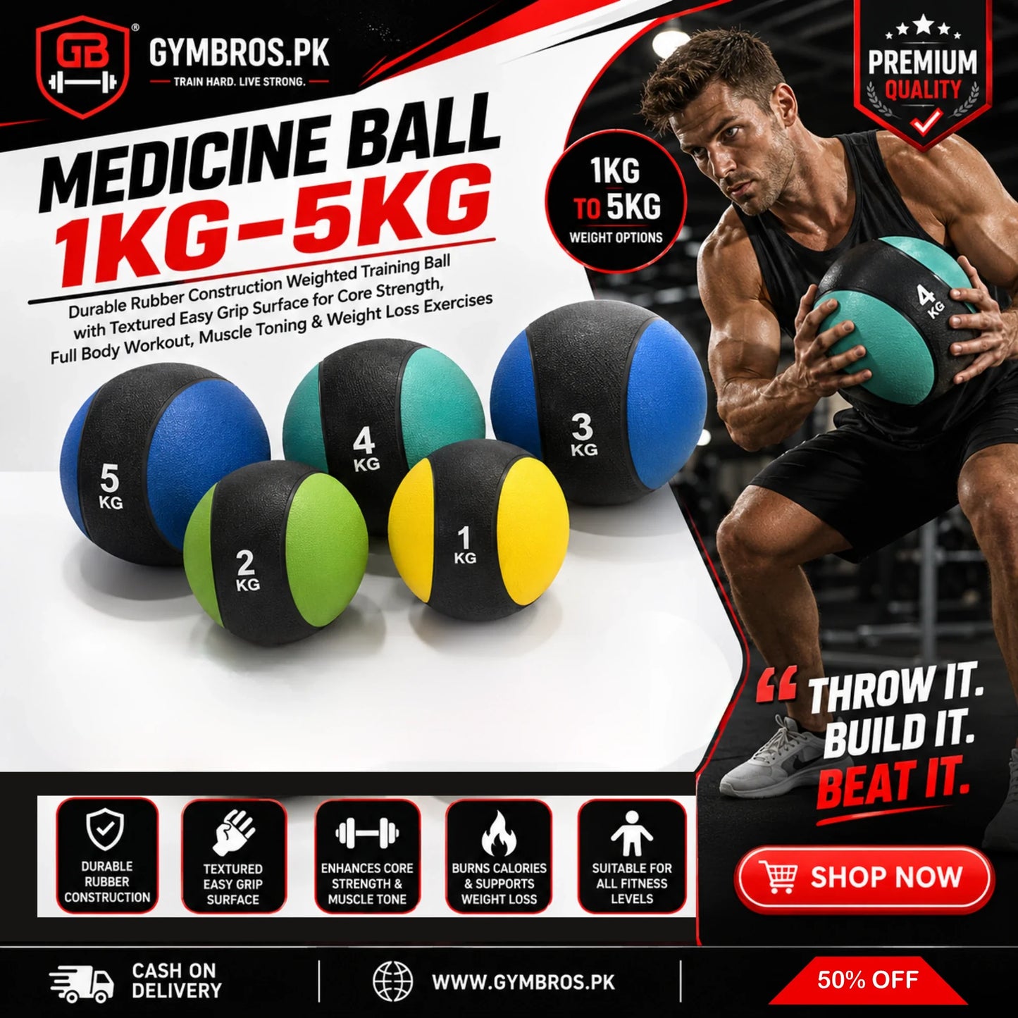 Medicine Ball 1KG–5KG – Strength Training, Core & Fitness Workout Ball for Home and Gym