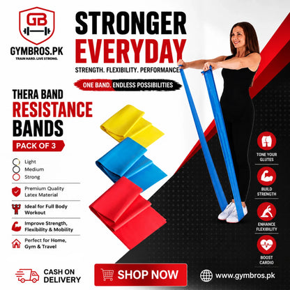 Thera Band Resistance Bands Pack of 3 for Glutes, Fitness & Strength Training – Light, Medium & Strong Exercise Bands for Full Body Workout, Flexibility, Cardio & Home Gym Use
