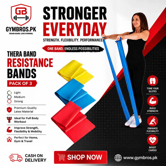 Thera Band Resistance Bands Pack of 3 for Glutes, Fitness & Strength Training – Light, Medium & Strong Exercise Bands for Full Body Workout, Flexibility, Cardio & Home Gym Use