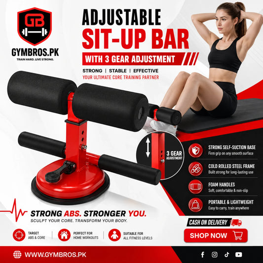 Adjustable Sit-Up Bar with 3 Gear Adjustment, Strong Self-Suction Base, Cold Rolled Steel Frame & Foam Handles, Portable Abdominal Exercise Equipment for Sit-Ups & Home Fitness Training (26×31.8×18–20cm)