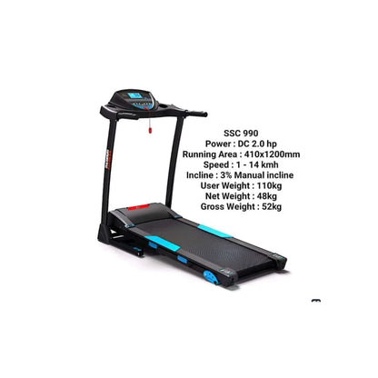 MAXIMUM FITNESS SSC 990 Motorized Treadmill | 2.0HP 180V-240V DC Permanent Magnet Motor, 4900 RPM | 1–14 KM/H Speed, 410×1200MM Running Area, 3% Manual Incline & 110KG User Capacity