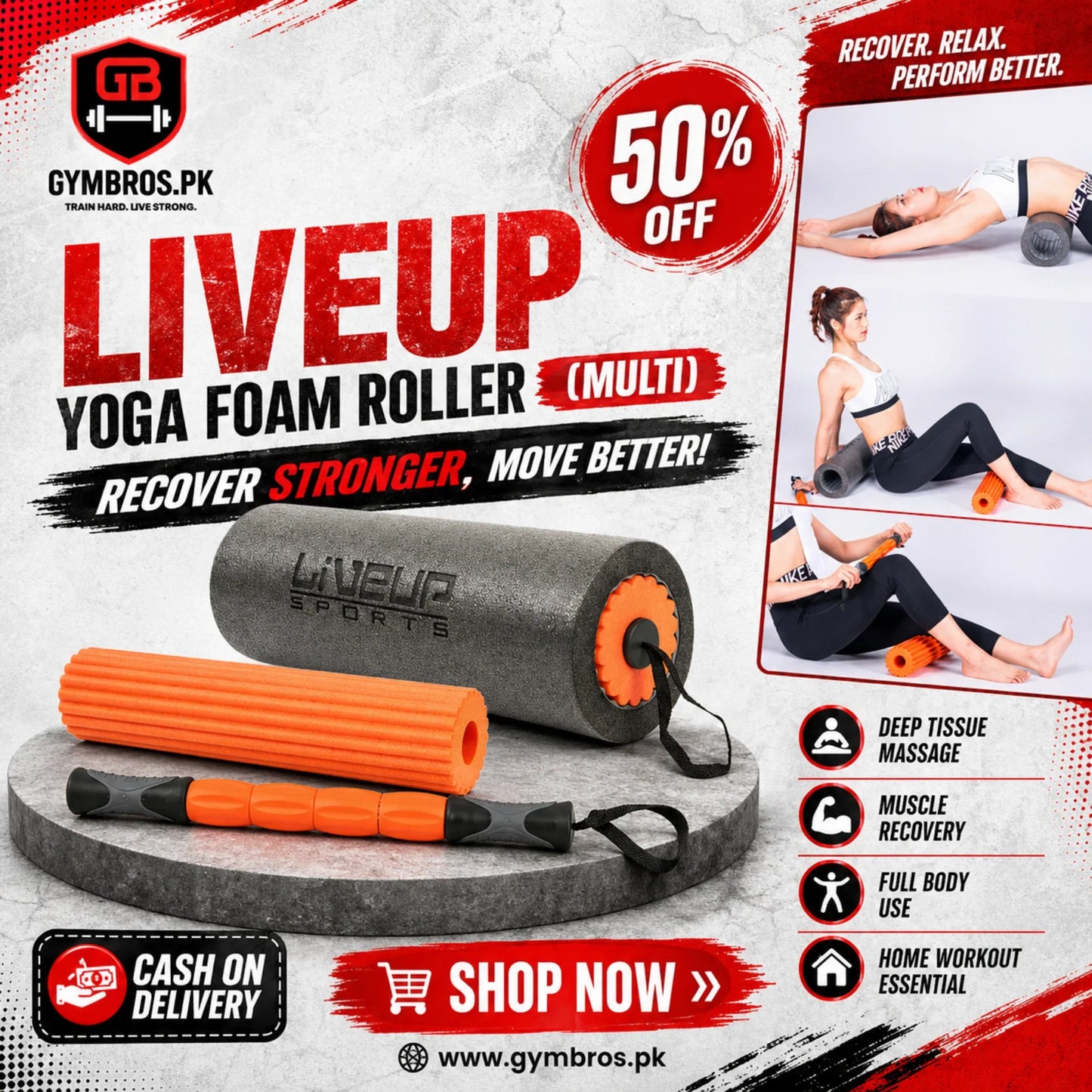 LiveUp Yoga Foam Roller Multi | High Density Foam Roller for Yoga, Muscle Recovery, Stretching & Fitness Training