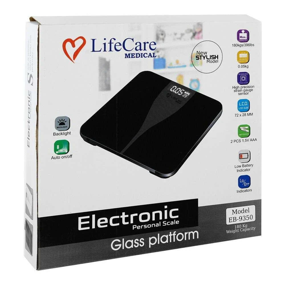 LifeCare Digital Weight Scale EB-9320 | High-Precision Electronic Body Weighing Machine with Tempered Glass, 150kg Capacity, LCD Backlight Display for Home & Clinic Use