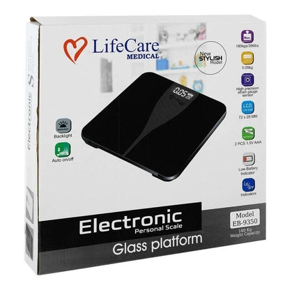 LifeCare Digital Weight Scale EB-9320 | High-Precision Electronic Body Weighing Machine with Tempered Glass, 150kg Capacity, LCD Backlight Display for Home & Clinic Use