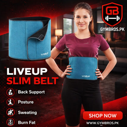 LiveUp Sports L53032 Slimmer Belt Black | 100 CM Waist Support Belt for Gym, Workout, Weight Training & Body Shaping
