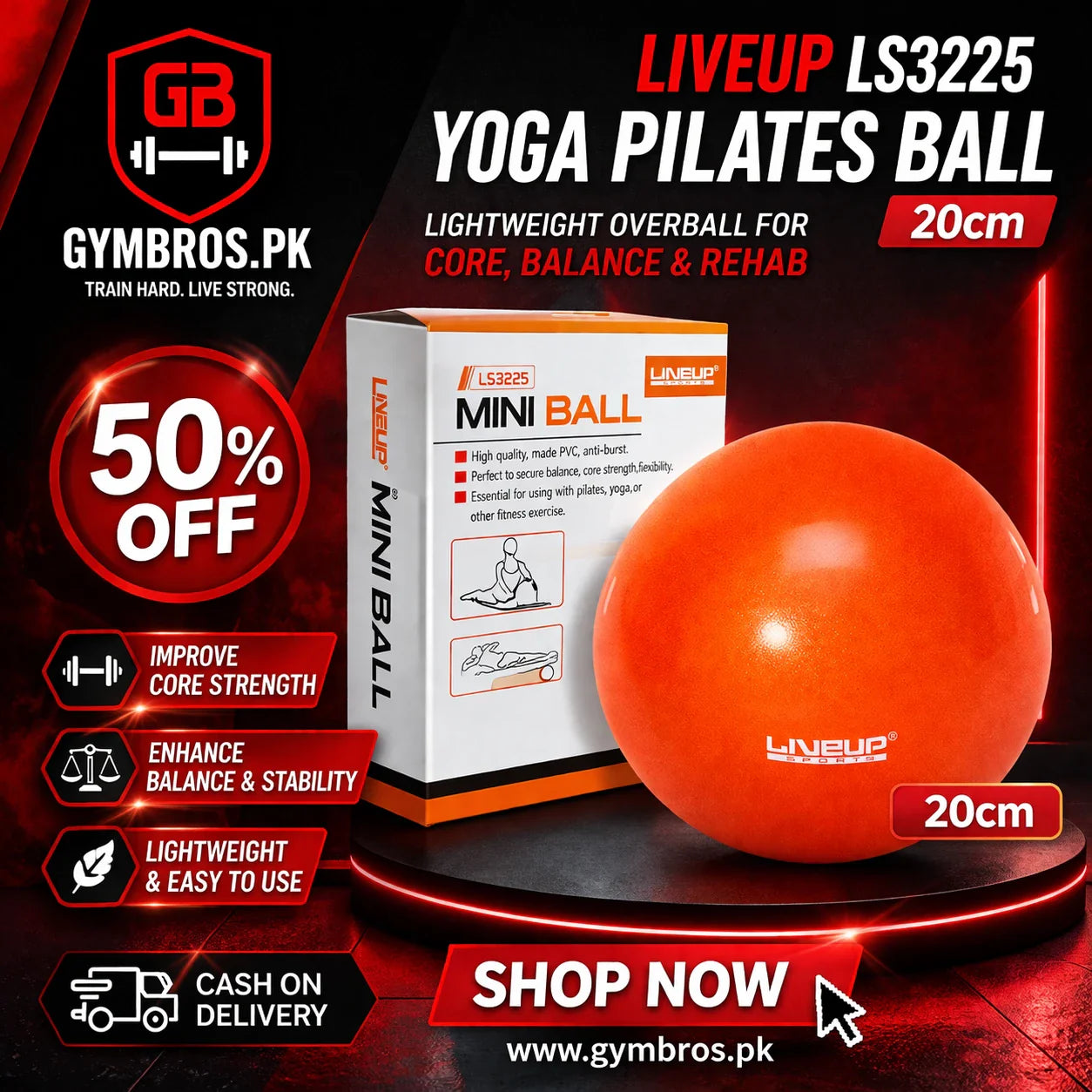LIVEUP LS3225 Yoga Pilates Ball | 20CM & 25CM PVC Pilates Overball for Yoga, Core Strength, Physiotherapy & Balance Training