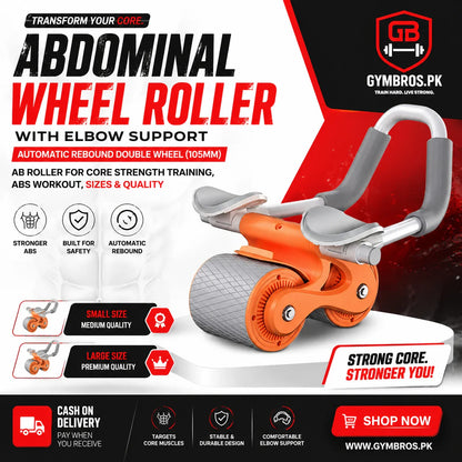Abdominal Wheel Roller with Elbow Support Automatic Rebound Double Wheel (105mm), Small Size (Medium Quality), Large Size (Premium Quality),  Ab Roller for Core Strength Training,  Abs Workout, Home Gym Exercise Equipment with Non-Slip Grip