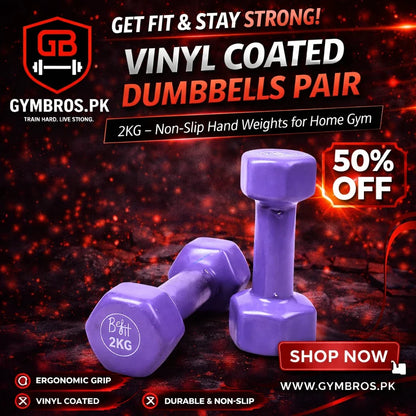 Vinyl Coated Dumbbells 1KG to 5KG (Pack of 2) Anti-Roll Hand Weights for Home Workout, Strength Training, Fitness Exercise & Muscle Toning