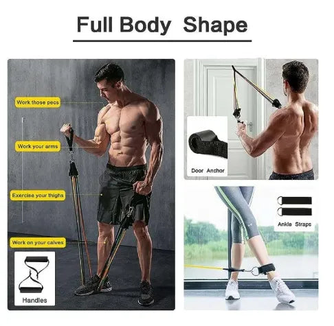 11 Piece Resistance Bands Exercise Set for CrossFit & Fitness Training | Portable Home Gym Workout Bands with Door Anchor, Handles & Ankle Straps | Medium & Premium Quality