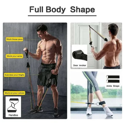 11 Piece Resistance Bands Exercise Set for CrossFit & Fitness Training | Portable Home Gym Workout Bands with Door Anchor, Handles & Ankle Straps | Medium & Premium Quality