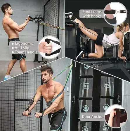 11 Piece Resistance Bands Exercise Set for CrossFit & Fitness Training | Portable Home Gym Workout Bands with Door Anchor, Handles & Ankle Straps | Medium & Premium Quality