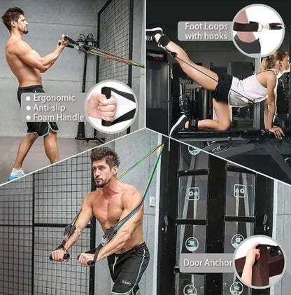 11 Piece Resistance Bands Exercise Set for CrossFit & Fitness Training | Portable Home Gym Workout Bands with Door Anchor, Handles & Ankle Straps | Medium & Premium Quality