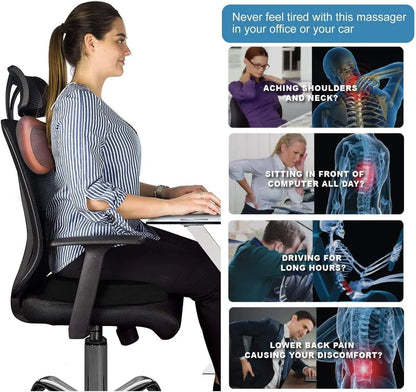 Car Massage Pillow Electric Shiatsu Massager – 4D Rotating Nodes, Heat Function (45°C), 3 Speed Levels, Neck Back Shoulder Body Pain Relief Cushion for Home & Car Use