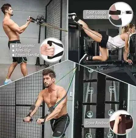 11 Piece Resistance Bands Exercise Set for CrossFit & Fitness Training | Portable Home Gym Workout Bands with Door Anchor, Handles & Ankle Straps | Medium & Premium Quality