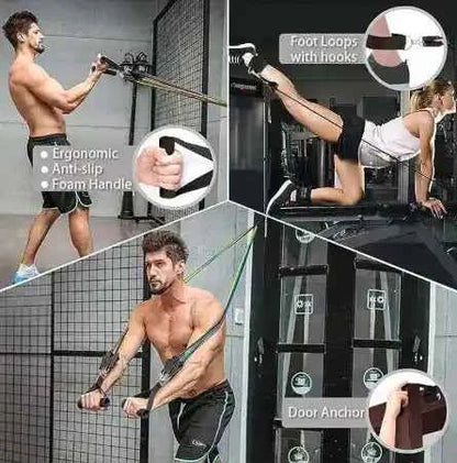 11 Piece Resistance Bands Exercise Set for CrossFit & Fitness Training | Portable Home Gym Workout Bands with Door Anchor, Handles & Ankle Straps | Medium & Premium Quality