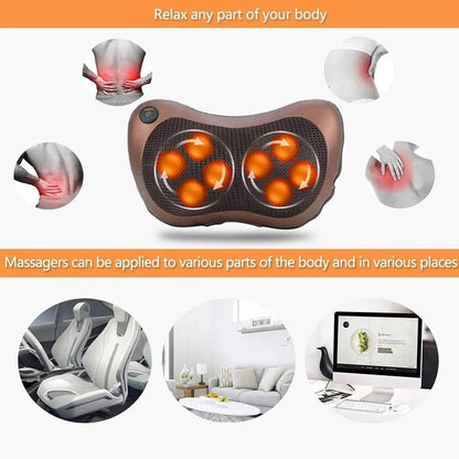 Car Massage Pillow Electric Shiatsu Massager – 4D Rotating Nodes, Heat Function (45°C), 3 Speed Levels, Neck Back Shoulder Body Pain Relief Cushion for Home & Car Use