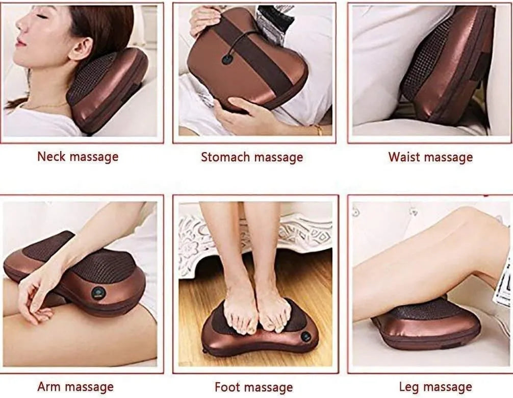 Car Massage Pillow Electric Shiatsu Massager – 4D Rotating Nodes, Heat Function (45°C), 3 Speed Levels, Neck Back Shoulder Body Pain Relief Cushion for Home & Car Use